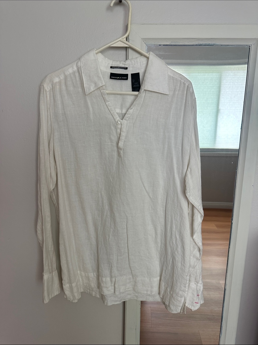 Dkny White Long-Sleeve Linen Button-Down Shirt